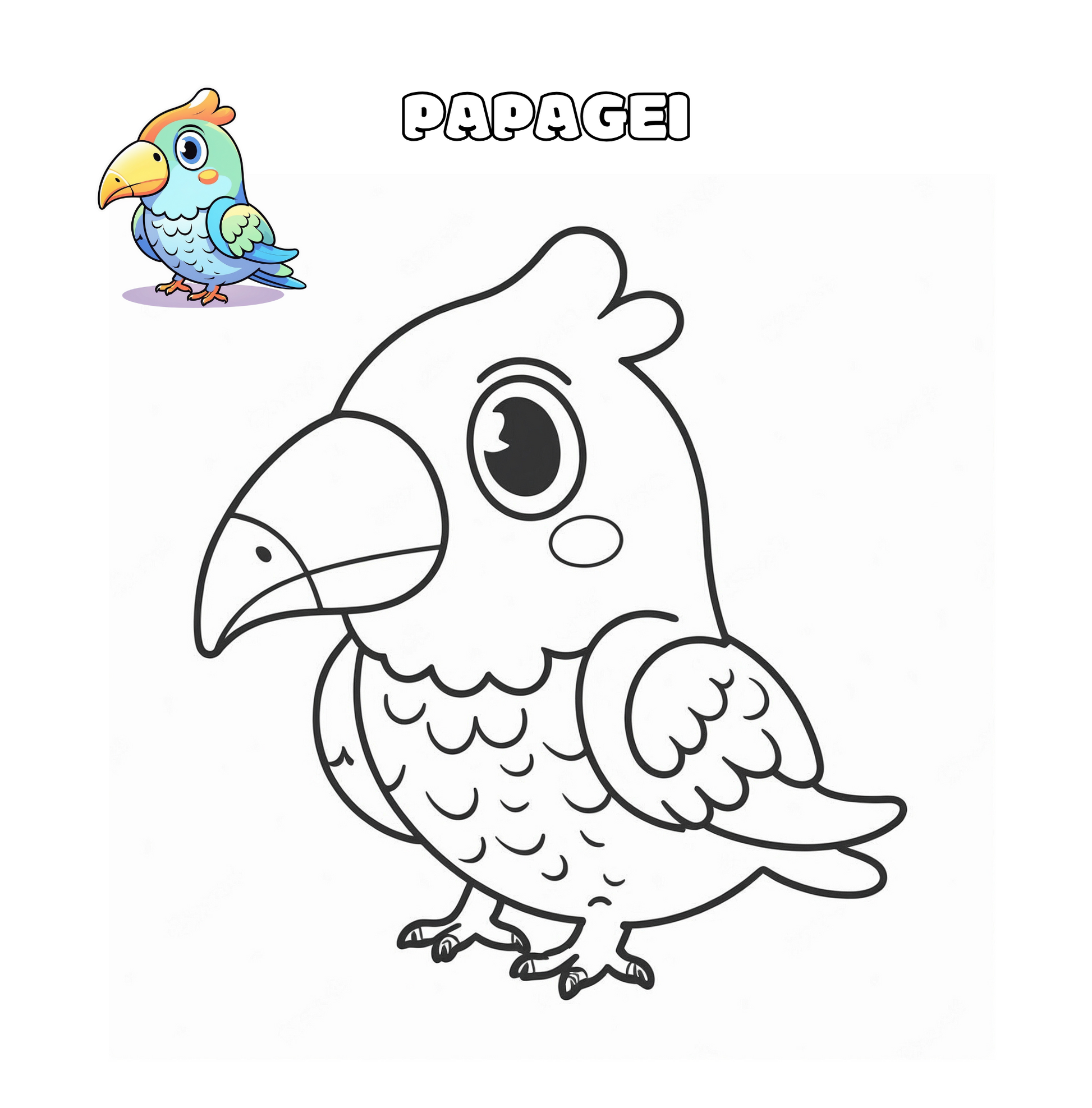 Bunter Papagei als Ausmalvorlage für Kinder
