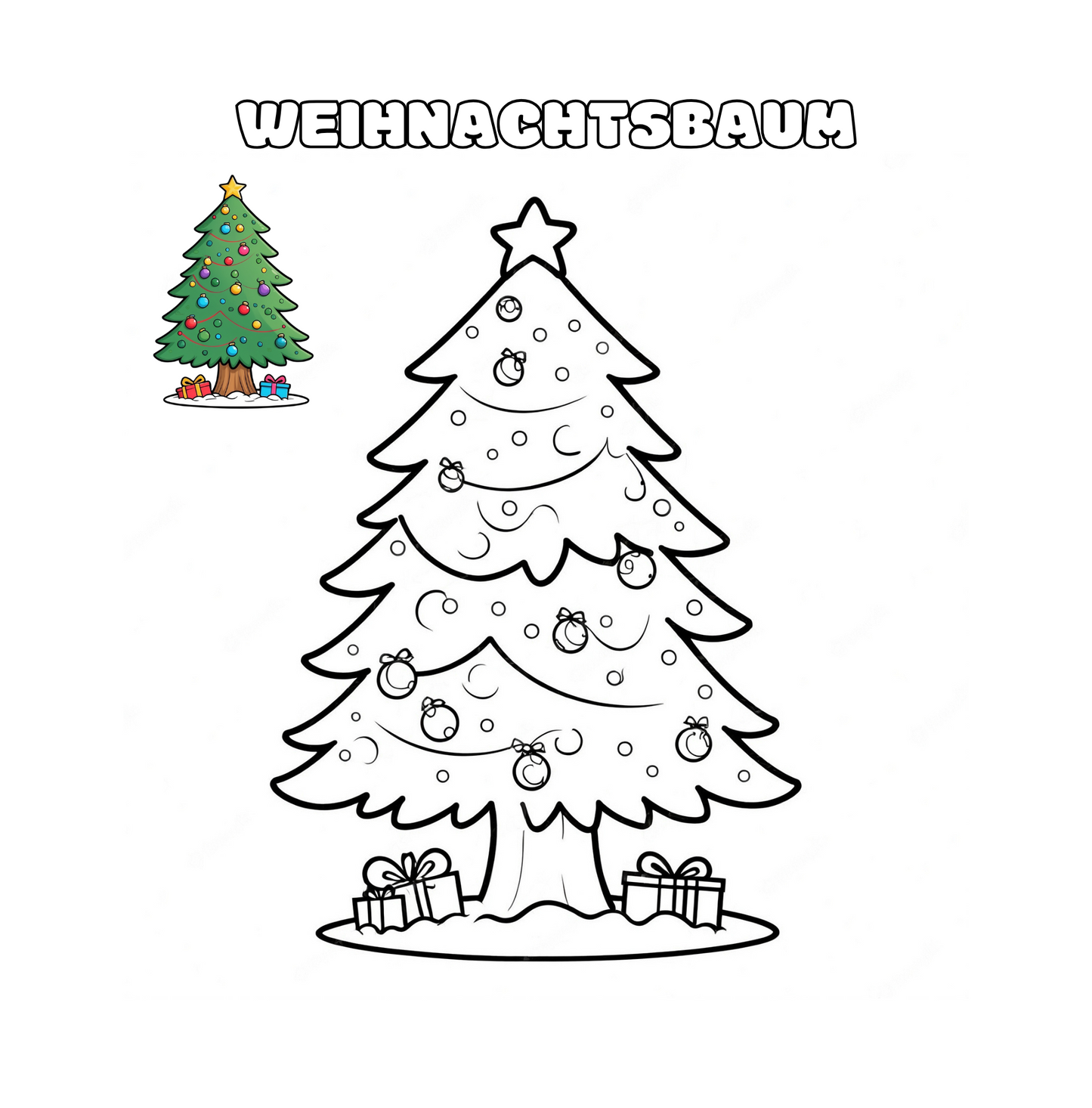 Wunderschöner Weihnachtsbaum zum Ausmalen – Malspaß für Kinder
