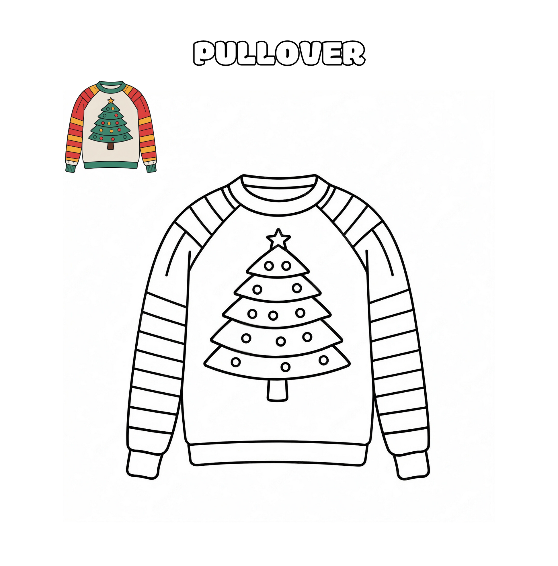 Weihnachtlicher Pullover zum Ausmalen – festliche Ausmalvorlage für Kinder