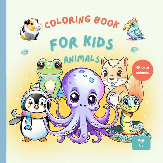 Fun animal coloring book for kids with octopus, penguin, frog and hamster – perfect for ages 4 and up