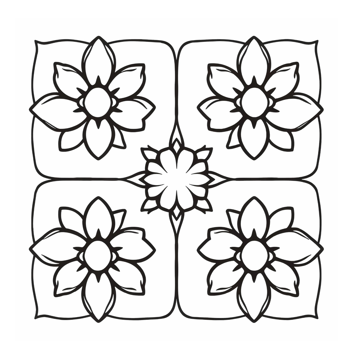 Blumenornament – Ausmalbild mit 4 floralen Elementen für Kinder ab 4