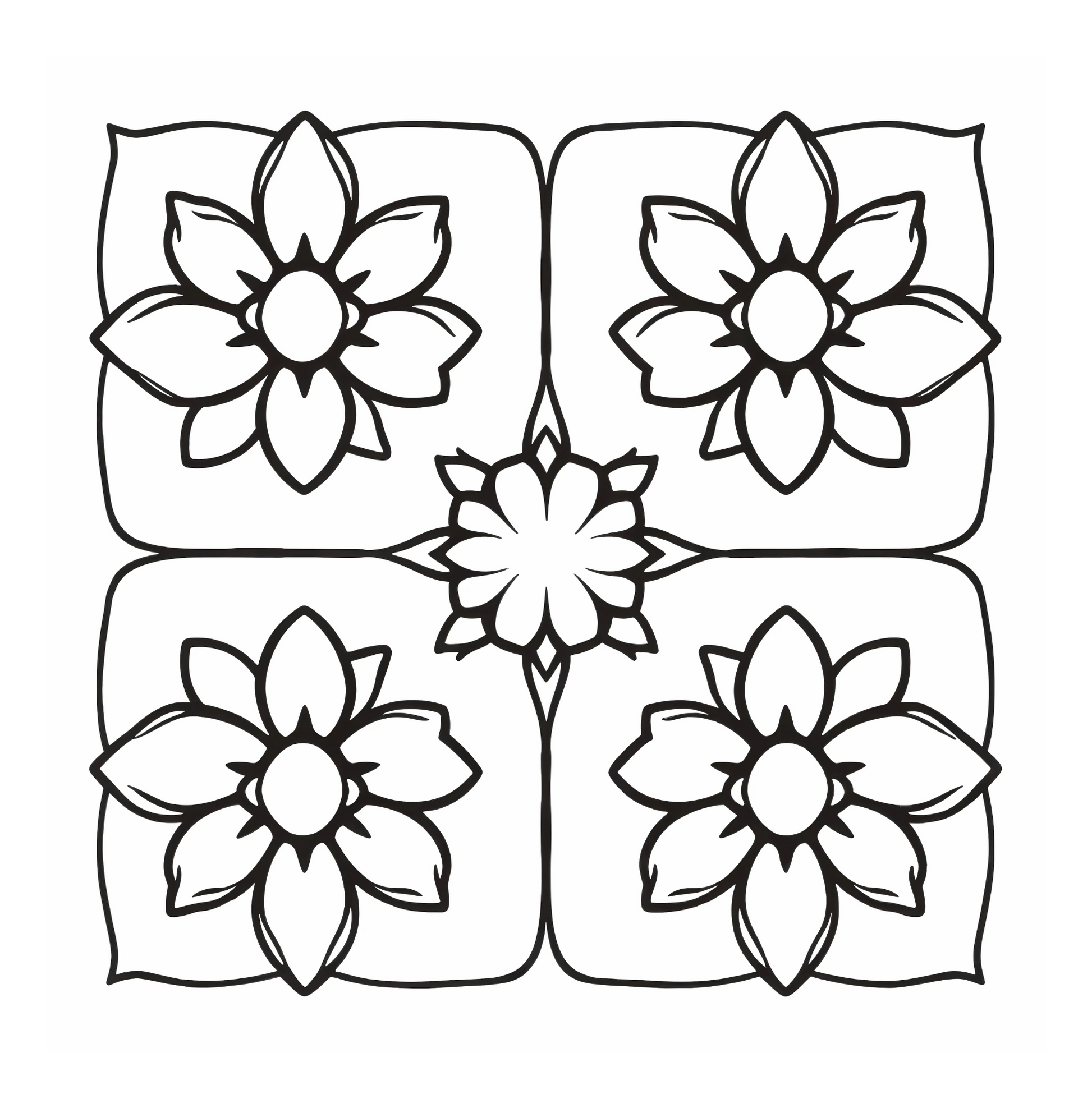 Blumenornament – Ausmalbild mit 4 floralen Elementen für Kinder ab 4